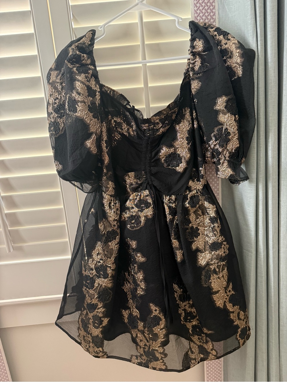 BuddyLove Black Mini Dress with Gold Floral Embroidery